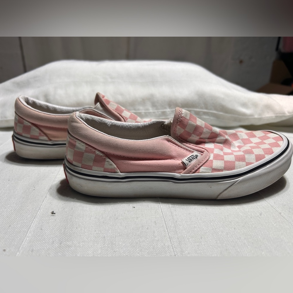 Vans Kids Pink and White Checkered Slip-On Sneakers